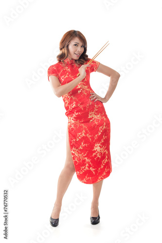 Chinese woman dress traditional cheongsam