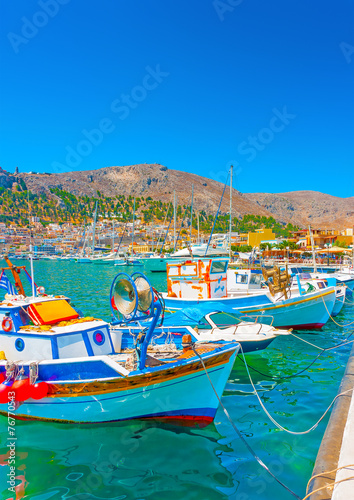 traditional fishing boats at Kalymnos island in Greece