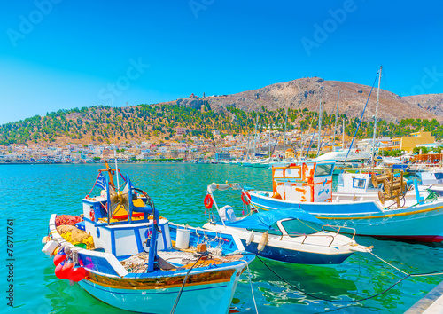 fishing boats at the main port of Kalymnos island in Greece