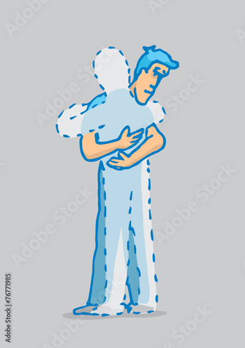 Man hugging with missing or absent person