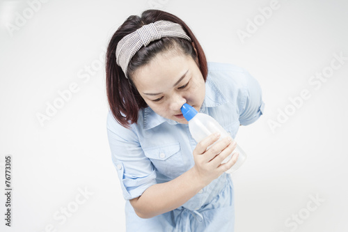 Process of Nasal clean by women on white background