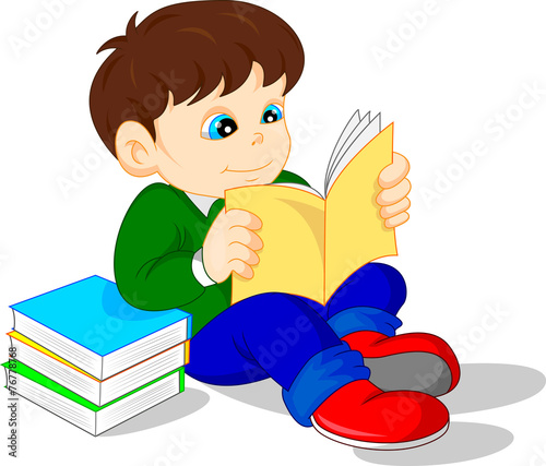 cute boy reading books