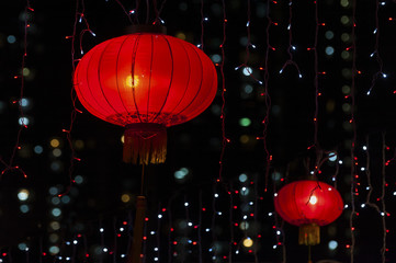 Red Chinese Lantern in the Dark