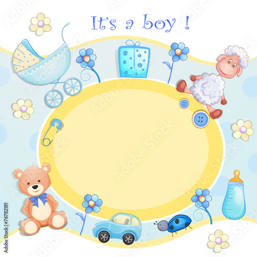 Baby shower card with toys.