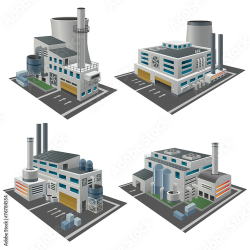 Set of perspective factories