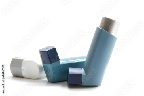 Asthma inhaler isolated on white background