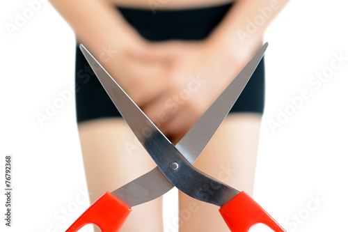 Scissors in front of man wearing underwear - adultery concept photo