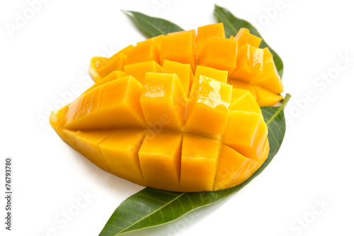 Mango with slices isolated on white background