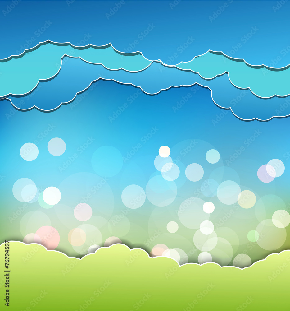 Fototapeta premium vector background with decoration: sun, blue sky and clouds