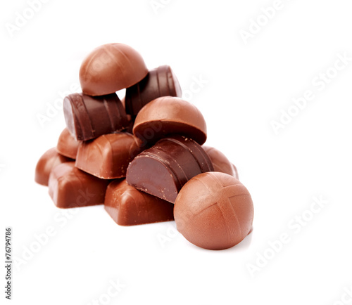 Dark chocolate on a white background