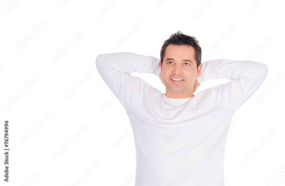 Smiling young man dreaming at his future over white Smiling young man dreaming at his future over white