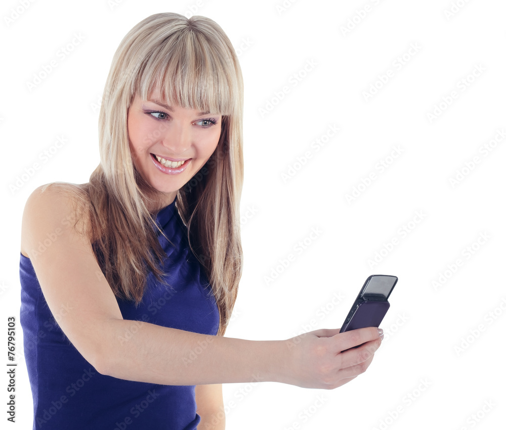Bright picture of happy woman with cell phone Bright picture of happy woman with cell phone