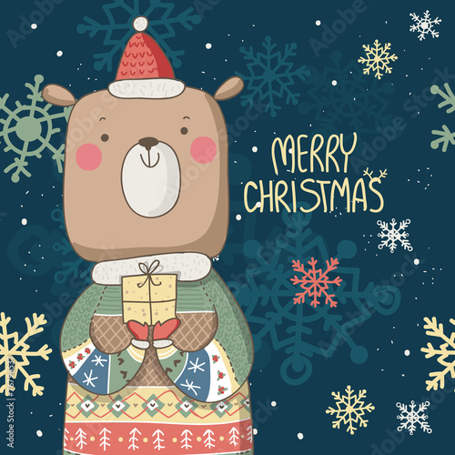 Christmas card with bear on it. Happy New Year and Merry Christmas! 
