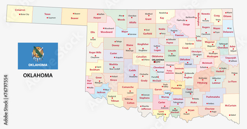 oklahoma administrative map with flag photo
