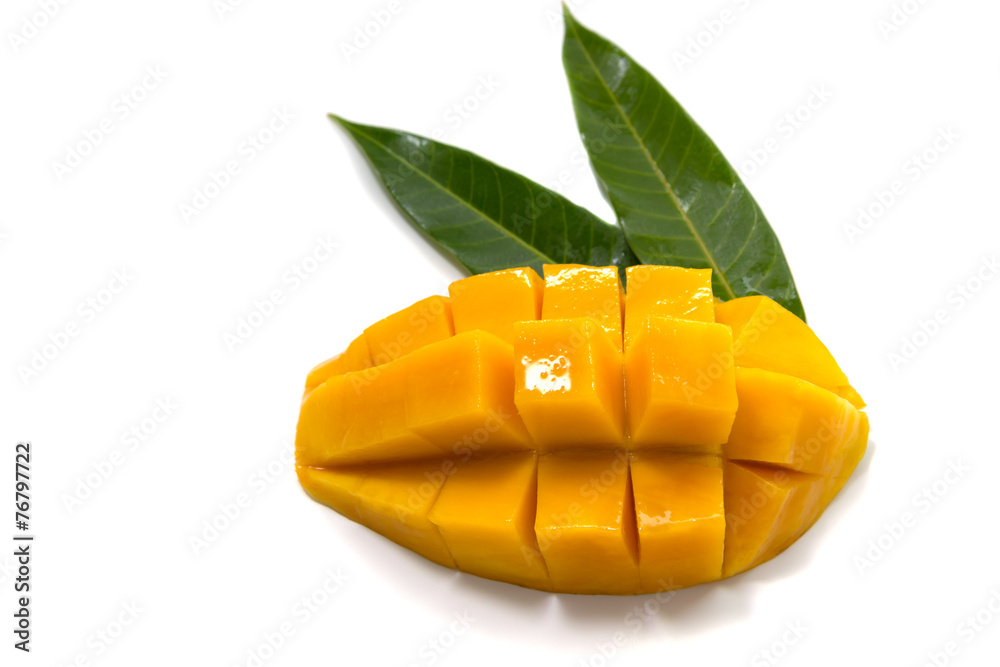 Mango with slices isolated on white background