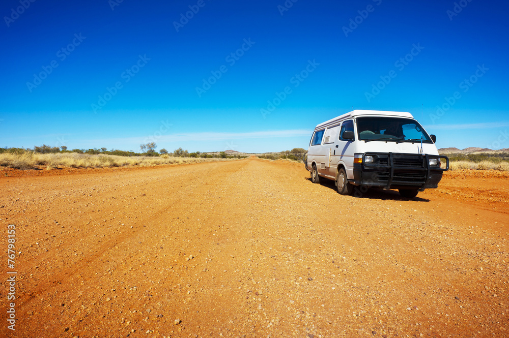 Backpacker Van On A Desert Road Backpacker Van On A Desert Road