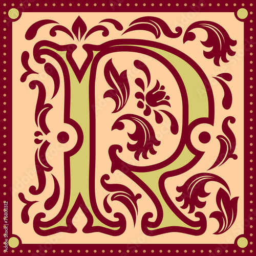 vector image of letter R in the old vintage style