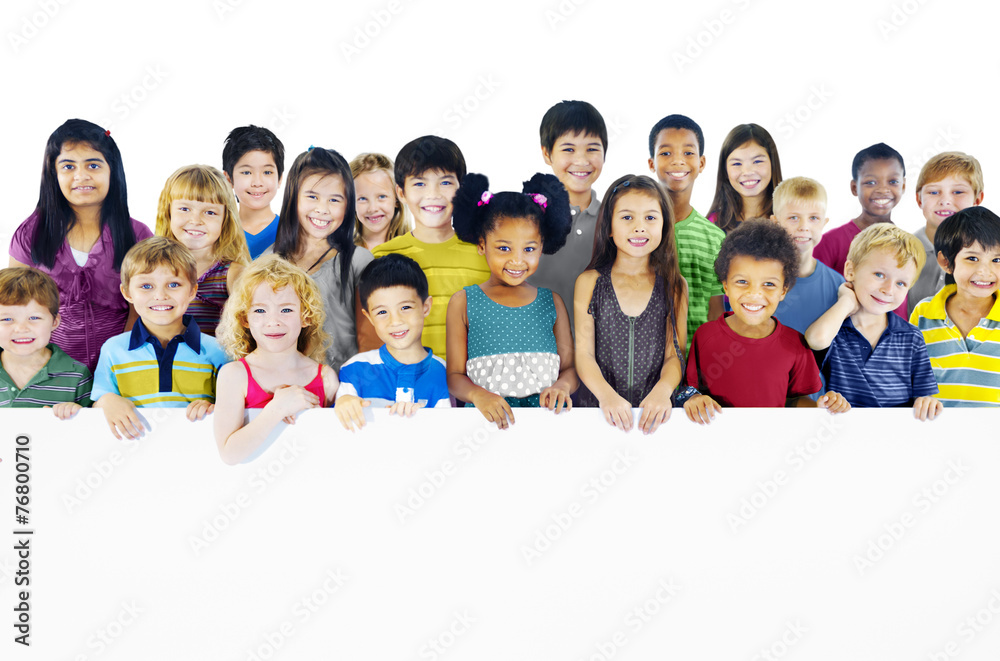 Multi-Ethnic Group of Children Holding Empty Concept Multi-Ethnic Group of Children Holding Empty Concept
