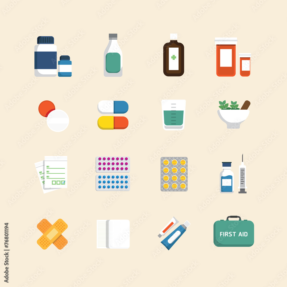 Vector flat icons set of medical & health care design concept. Vector flat icons set of medical & health care design concept.
