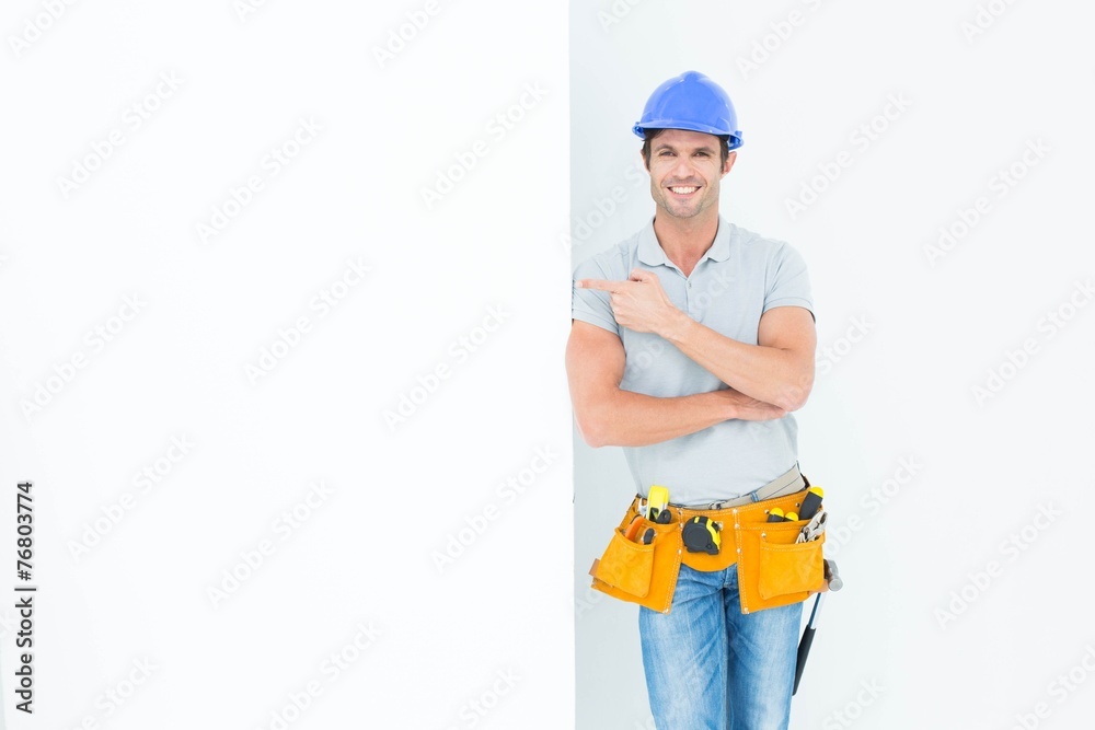 Confident architect with bill board over white background Confident architect with bill board over white background