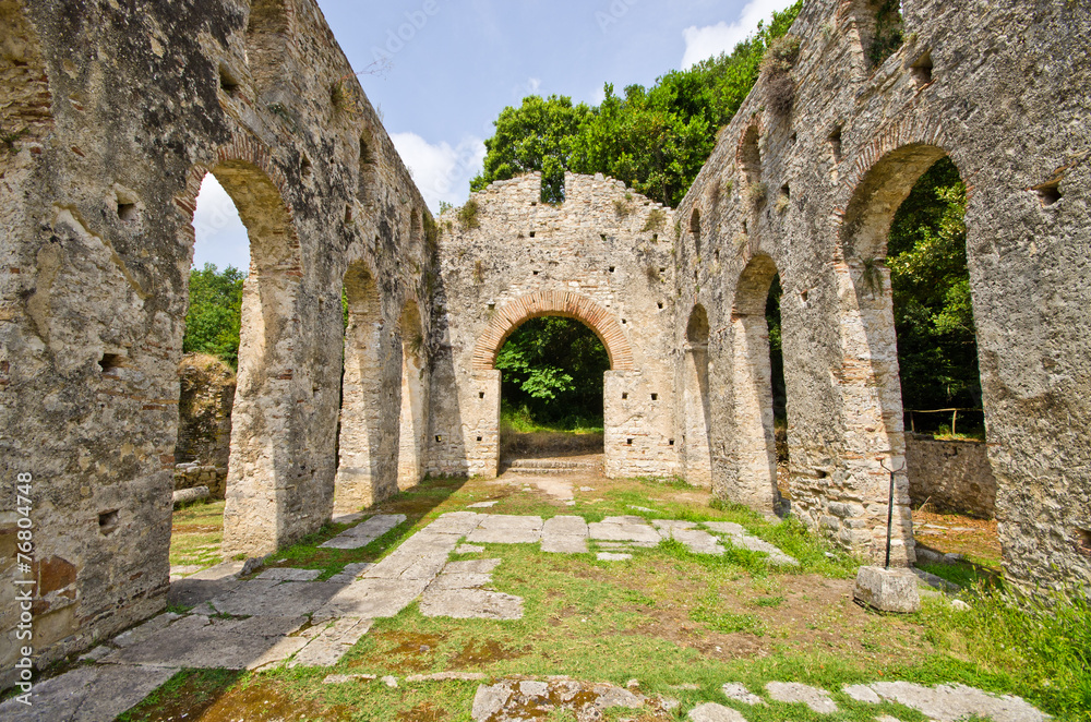 Ruins of old basilica in Butrint, Albania