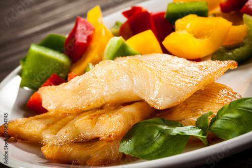 Tela Fish dish - fried halibut and vegetables