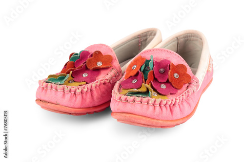 Children shoes with flowers. Isolated