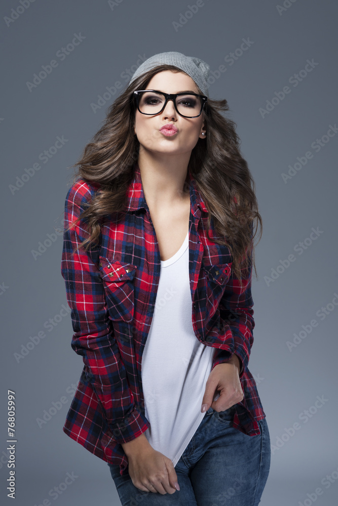 Sweet Kisses From Hipster Girl Stock Photo, Picture and Royalty Free Image.  Image 36078705.