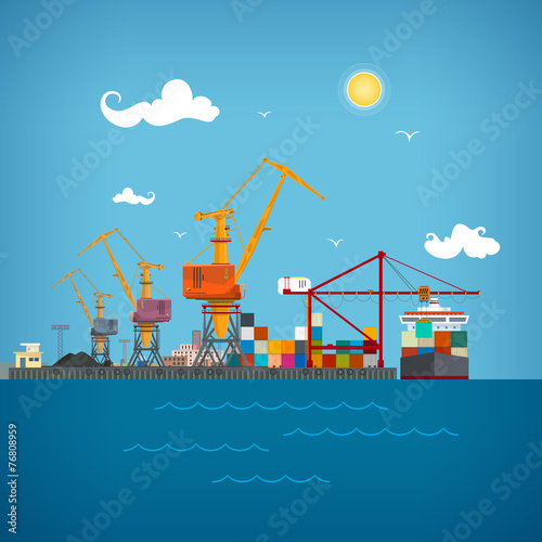 Cargo sea port , vector illustration