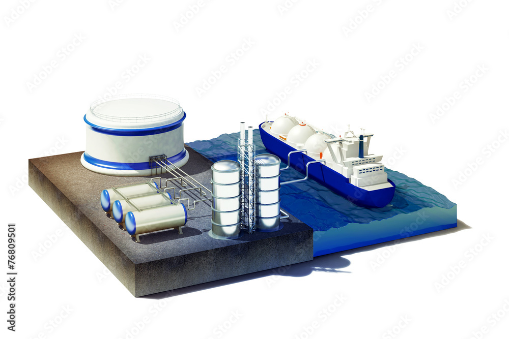 cross section of sea with oil and gas tanker in the port Stock