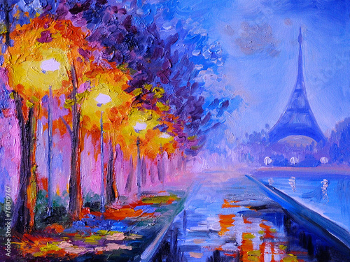 Oil painting of  eiffel tower, france, art work