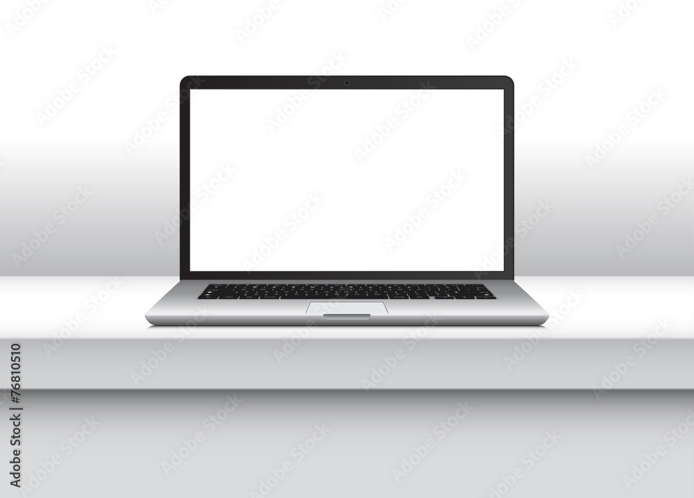 Laptop with blank screen on office desk. Vector Illustration. Laptop with blank screen on office desk. Vector Illustration.