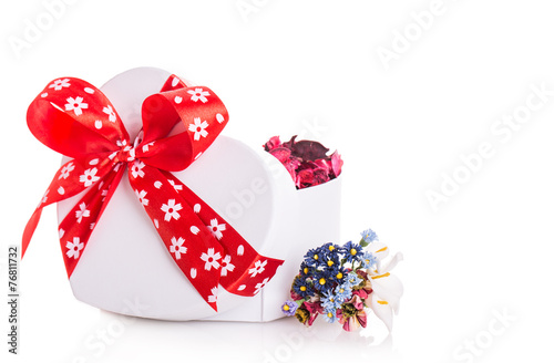 gift box ribbon red heart with flower petals