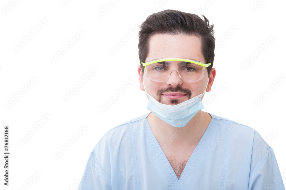 Dentist smiling on white background