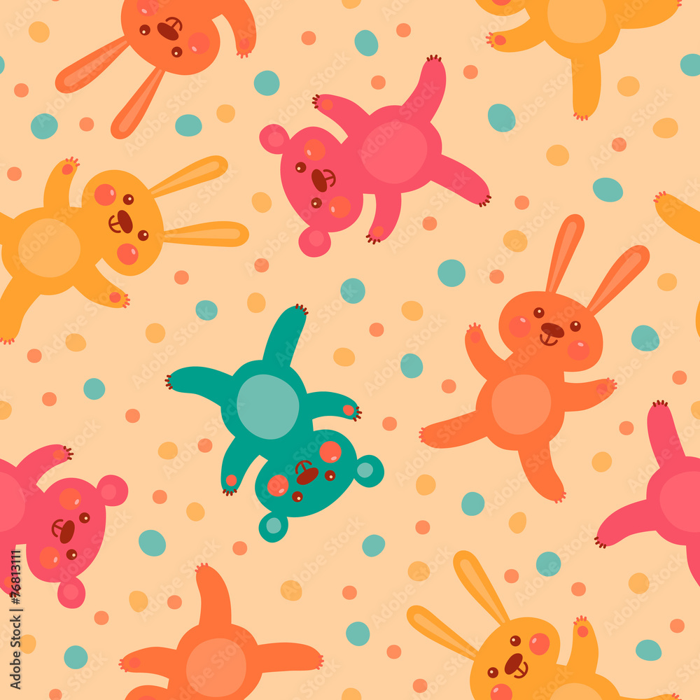 Kids seamless pattern with cute bears and hares.