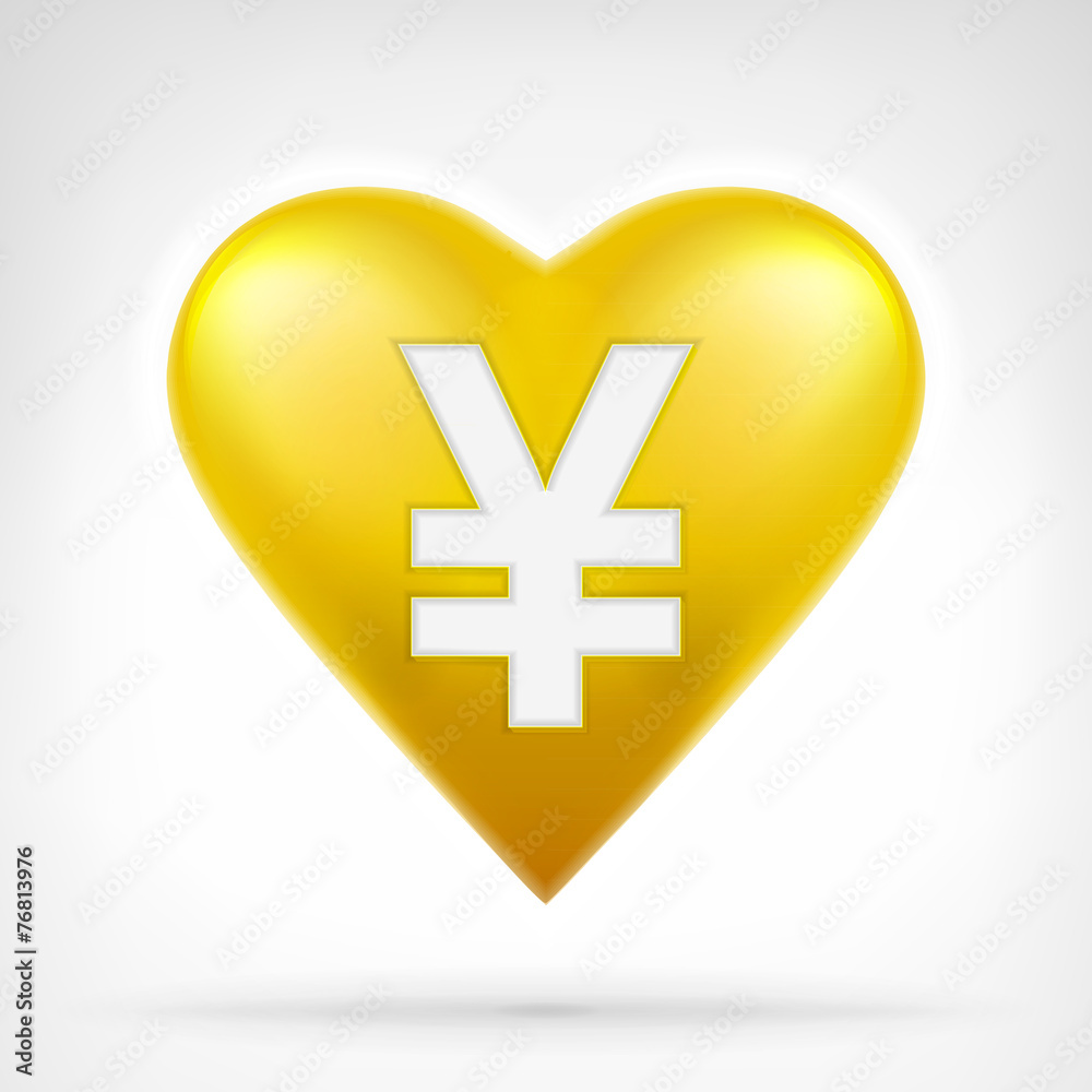 Obraz premium Yuan coin shaped as golden heart at modern graphic design