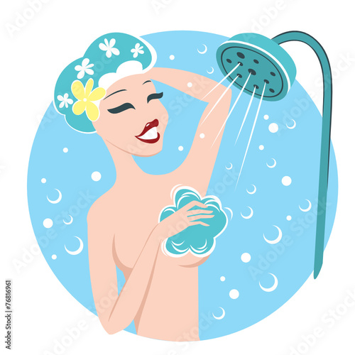 Young lady taking shower