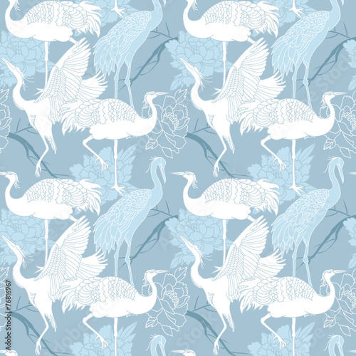 Cranes birds seamless pattern
