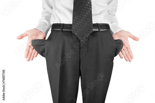 man showing empty pockets