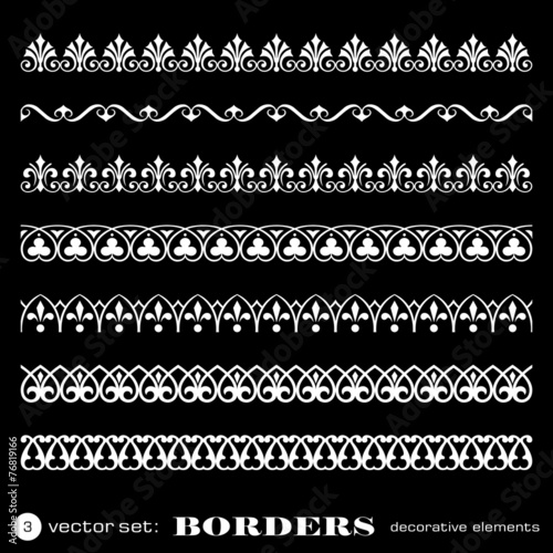 Decorative borders isolated on black background - set 3