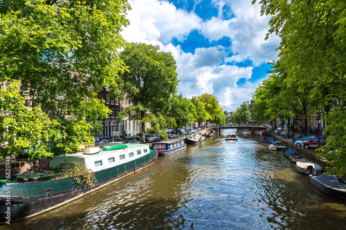 Amsterdam canals and boats, Holland, Netherlands.