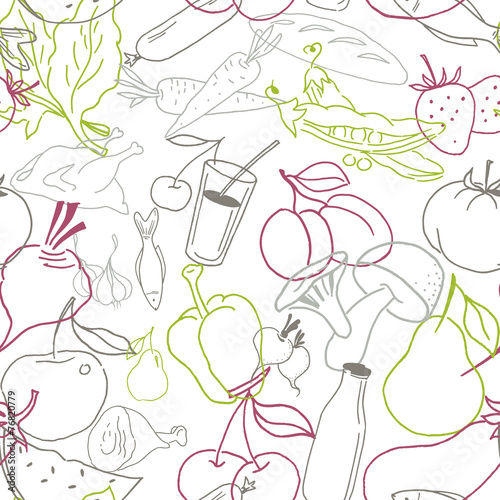 Food seamless pattern. Hand drawn vector