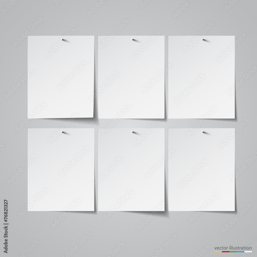 Six emty paper stickers on nails. Vector Six emty paper stickers on nails. Vector