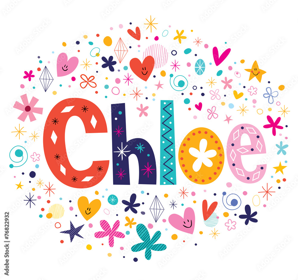 Chloe female name decorative lettering type design Stock Vector