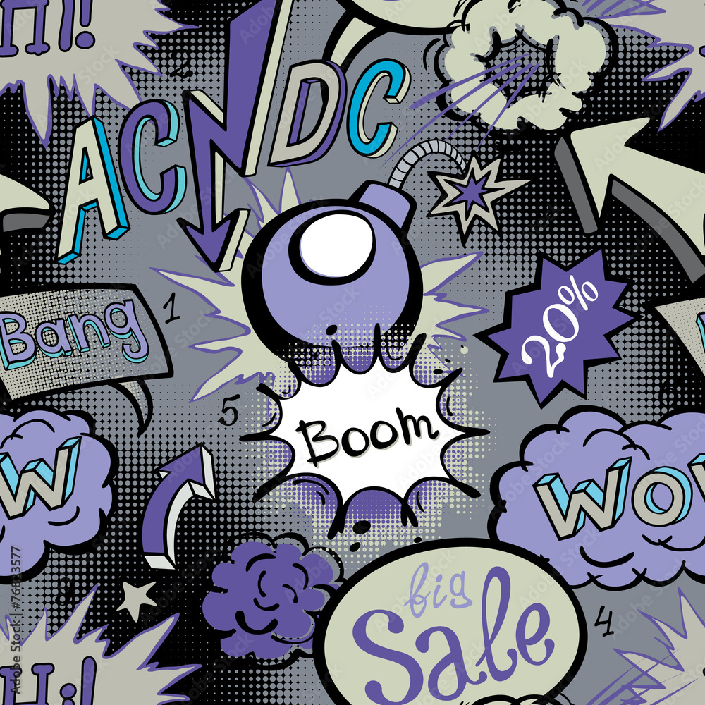 Obraz premium Comic book explosion pattern, vector illustration seamless
