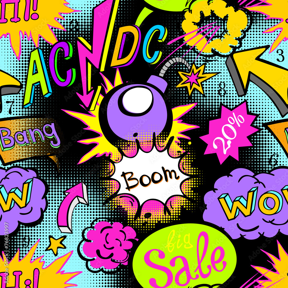Comic book explosion pattern, vector illustration seamless