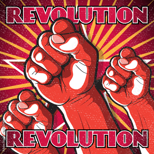 Retro Punching Fist Revolution Sign.