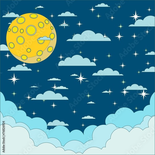 Murais de parede Night beautiful moonlit sky, vector illustration