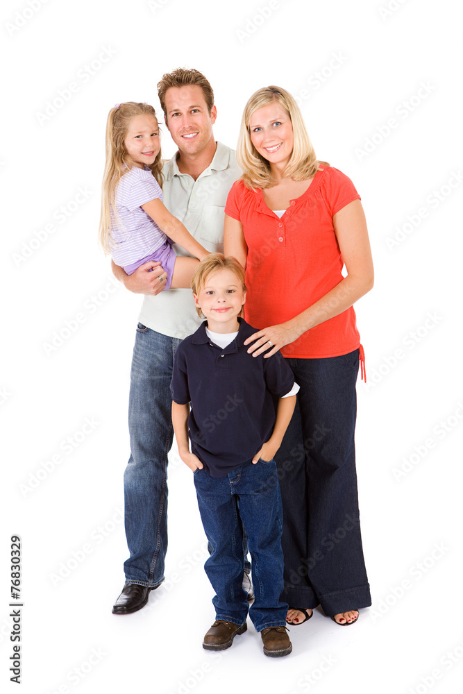 Family: Dad Holds Girl With Mother and Son Standing Family: Dad Holds Girl With Mother and Son Standing