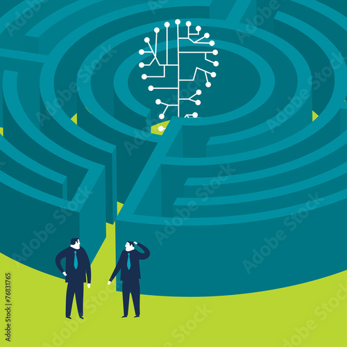 Businessmen wanting to enter a techno bulb maze
